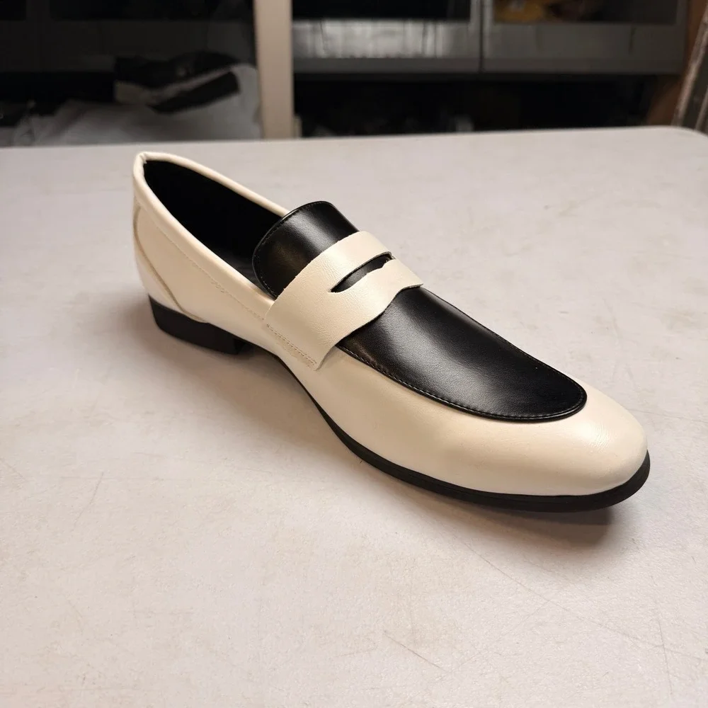 Santimon Men's US 11 White/Black Penny Loafers Slip On Dress Shoes